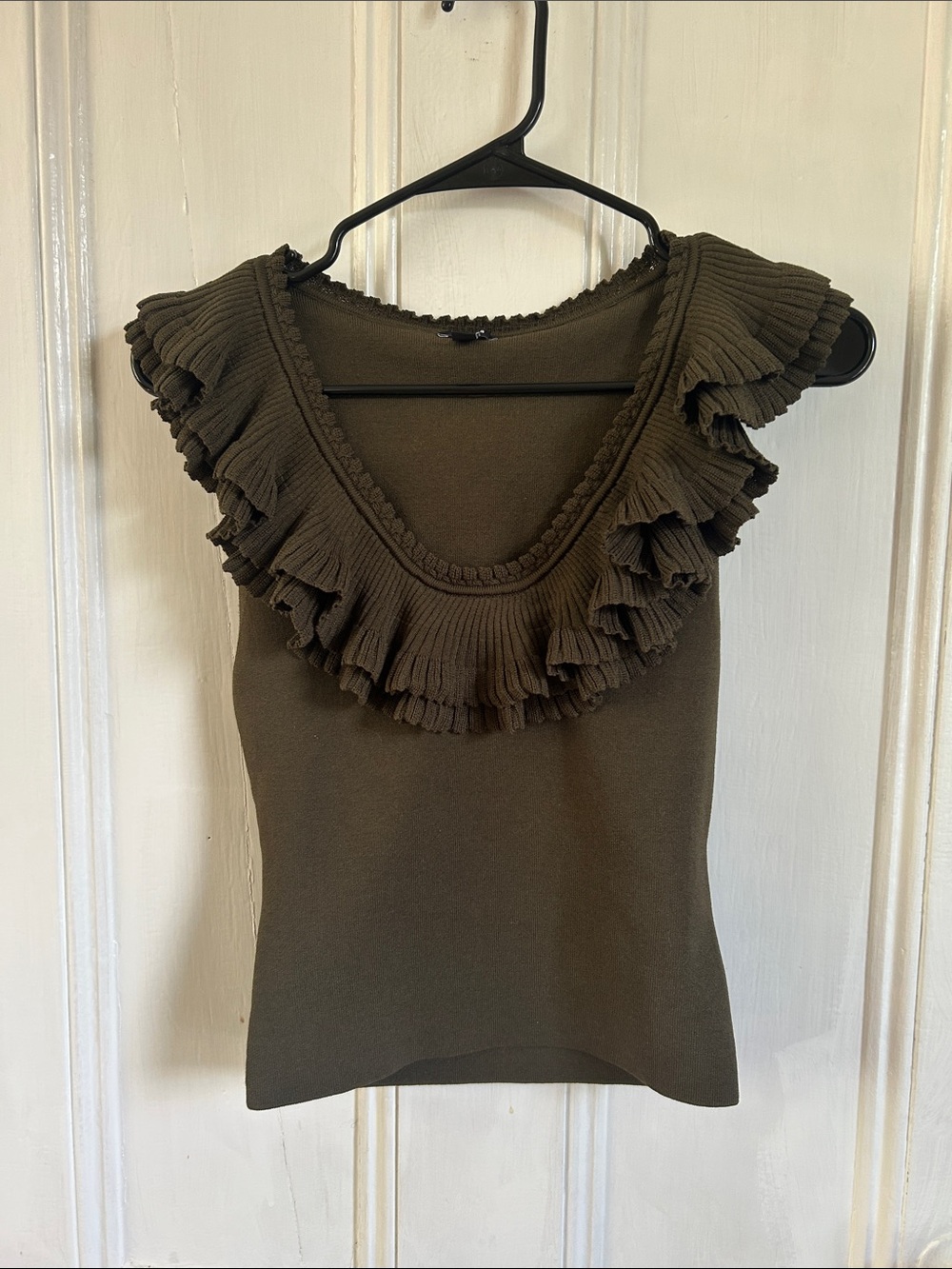 Express Olive Green Ruffle Scoop Tank Top